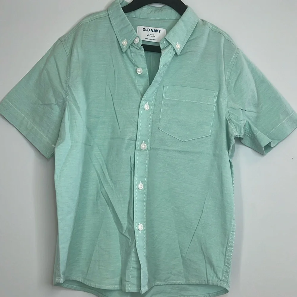 Old Navy Kids Short Sleeve Teal Button Down Cotton Dress Shirt Boys Size‎ Small